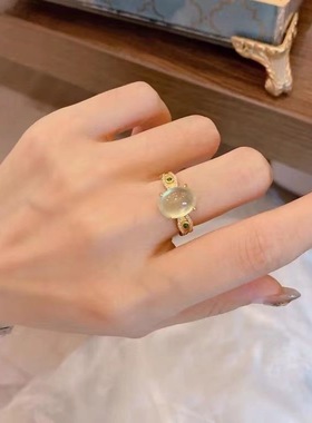 波浪形戒圈设计精致银镶嵌葡萄石