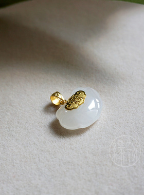 天然和田玉玉锁24k吊坠项链挂坠