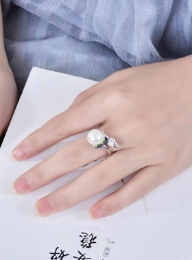 人工淡水珍珠戒指景泰蓝花蕾时尚