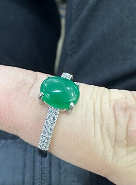 新款925纯银戒指女镶嵌阳绿荧光