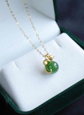 碧绿金鼠富贵鎏金工艺银饰简约个性时尚小众设计百搭项链女士款