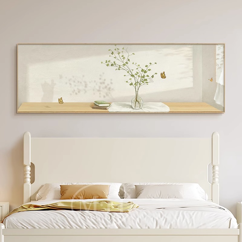 原木风卧室装饰画高级感小清新绿植光影日式房间壁画主卧床头挂画
