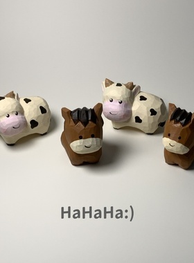 欢乐牛马打工人纯手工木雕桌面小摆件工位情绪稳定神器办公室礼物