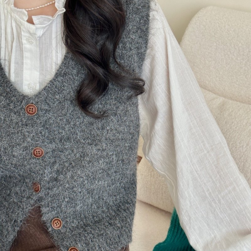 新款圆领纯色宽松针织马甲2026春季短款女装韩系无袖毛衣纽扣背心,淘宝优惠券,粉丝福利购,淘宝优惠卷