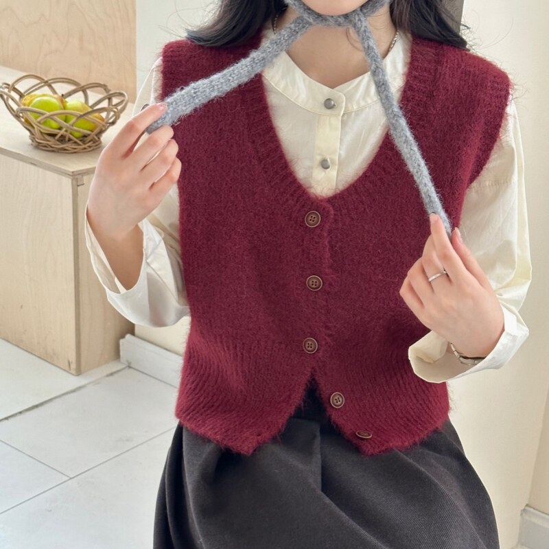 新款圆领纯色宽松针织马甲2026春季短款女装韩系无袖毛衣纽扣背心,淘宝优惠券,粉丝福利购,淘宝优惠卷