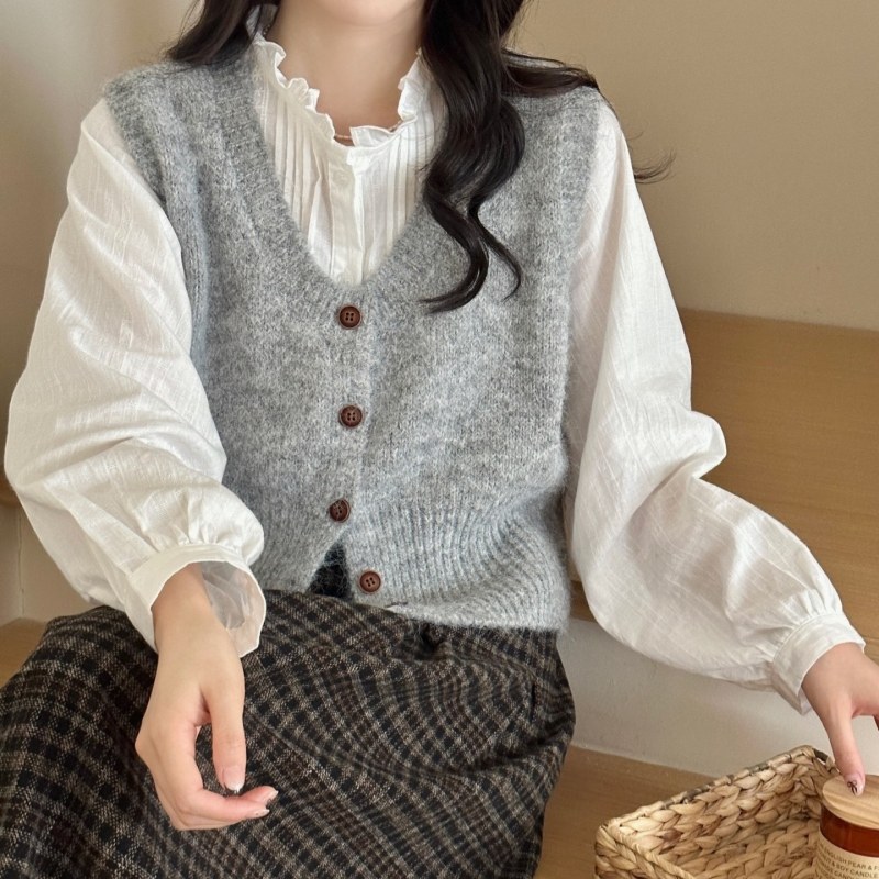 新款圆领纯色宽松针织马甲2026春季短款女装韩系无袖毛衣纽扣背心,淘宝优惠券,粉丝福利购,淘宝优惠卷