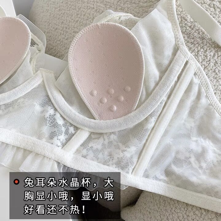 内衣女大胸显小夏季超薄款软钢圈性感纯欲蕾丝收副乳兔耳朵文胸罩