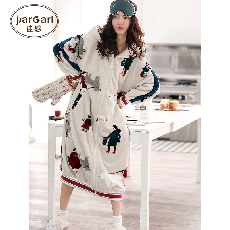 秋冬加长款珊瑚绒连体200斤睡袍 jiargarl佳感睡衣/家居服套装