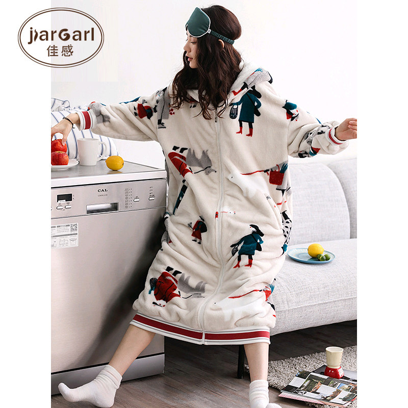 秋冬加长款珊瑚绒连体200斤睡袍 jiargarl佳感睡衣/家居服套装