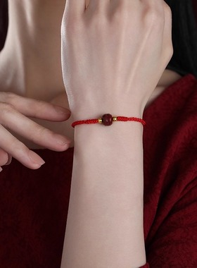 天然朱砂六字真言红绳手链女男小手绳脚绳手环本命年去霉运转运珠