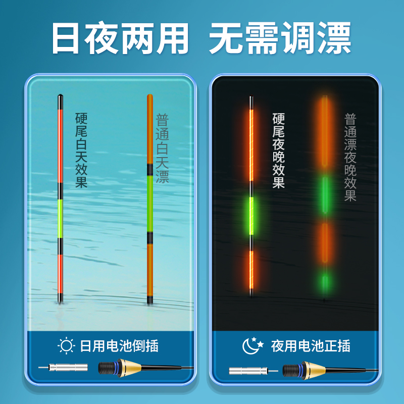 川泽高灵敏硬尾夜光漂一体成型鲫鱼漂夜光浮漂日夜两用醒目电子漂