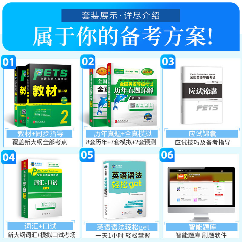备考2023年pets2全国公共英语等级二级考试教材+指导+历年真题+全真模拟试卷+口语+语法+词汇2022用书pest2 2级未来教育