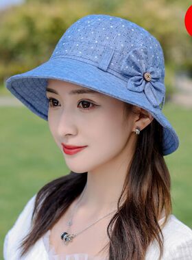帽子女渔夫帽ins田园春夏新款盆帽洋气时尚遮阳可折叠中年防晒帽