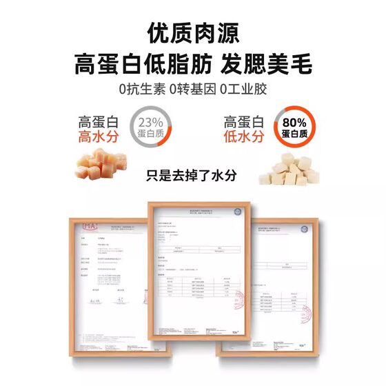 Freeze-dried dog snacks are used to train dogs to eat meat more happily