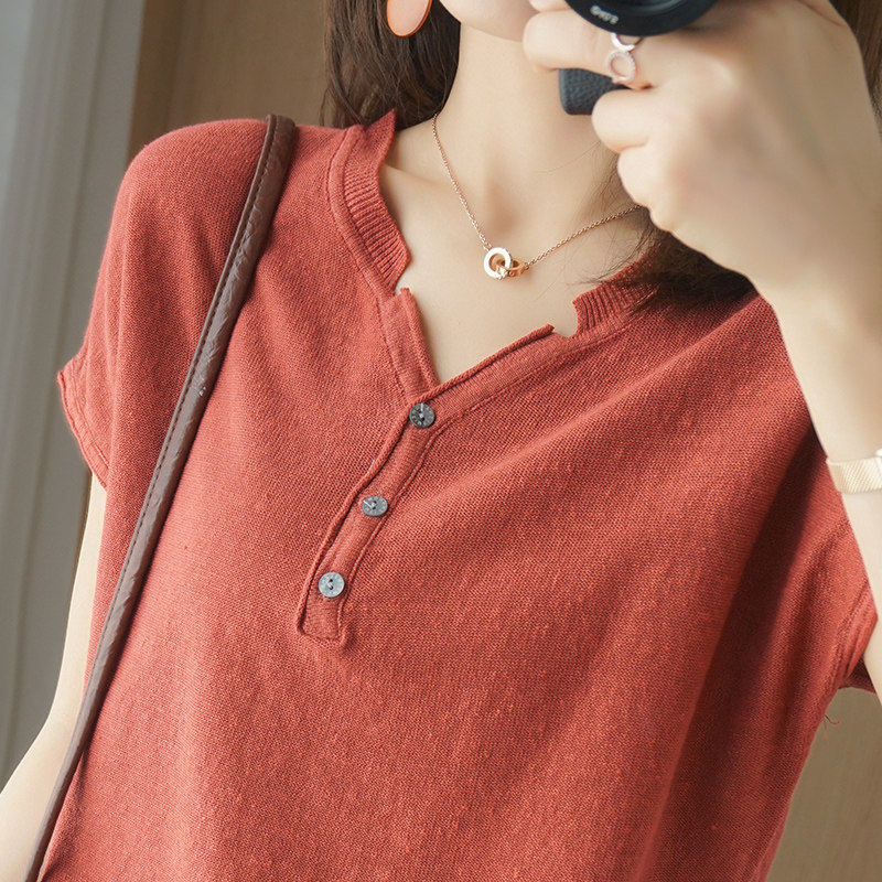 2020新款棉麻针织短袖夏季打底衫 暖娇祺毛针织衫