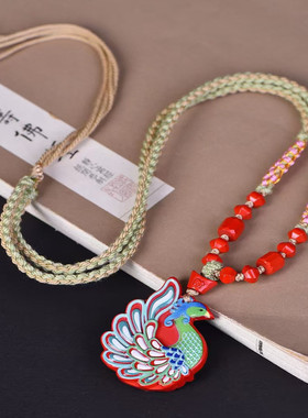 朱砂彩绘孔雀吊坠挂件吉祥礼物