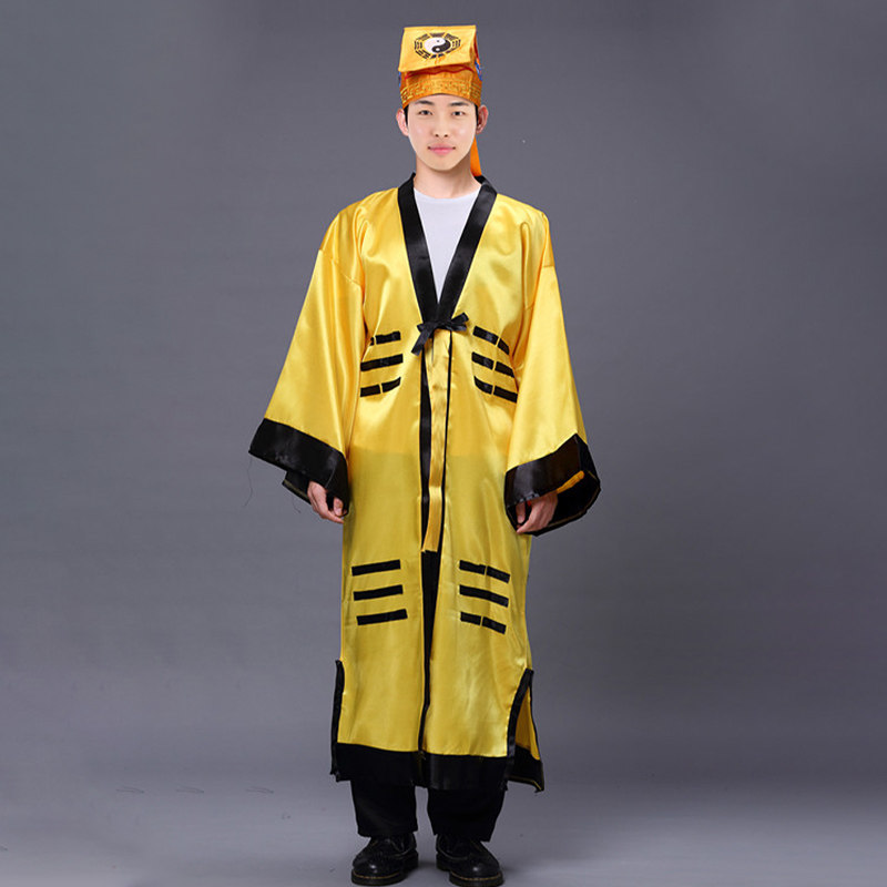 道袍道士服装男女cos中国风八卦服拂尘黄长袍全套用品林正英法衣_虎窝淘