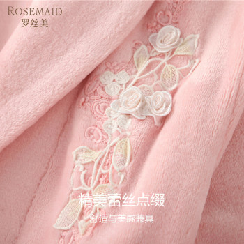 Rosemaid / Rosemaid flannel belted ແມ່ຍິງ nightgown ດູໃບໄມ້ລົ່ນແລະລະດູຫນາວຍາວອົບອຸ່ນ pajamas ຫນາ 18208