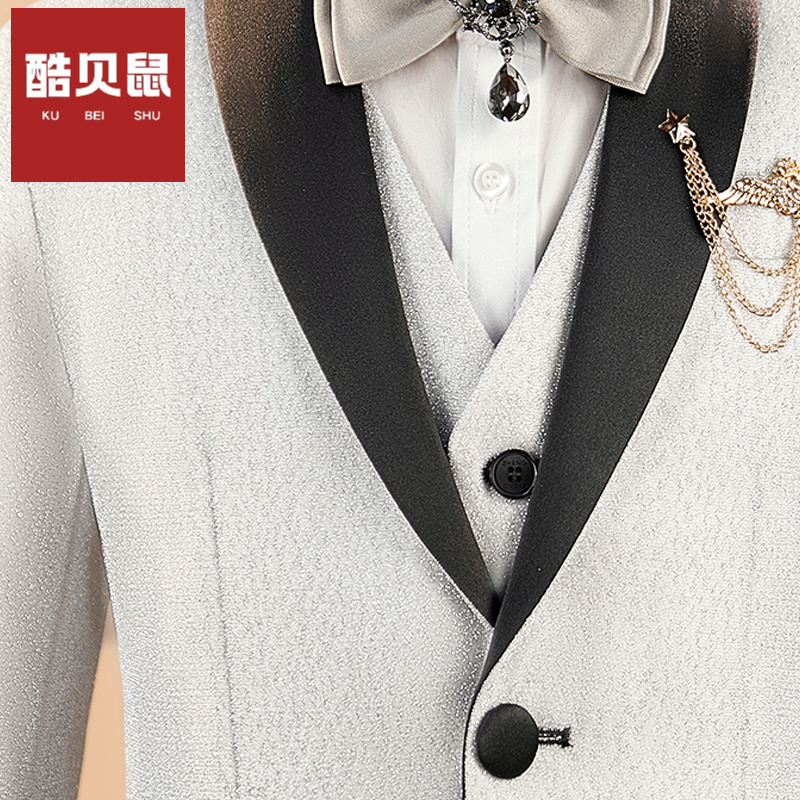 银色亮片男童西装套装帅气高端舞台表演学生主持人礼服钢琴演出服 - 图2