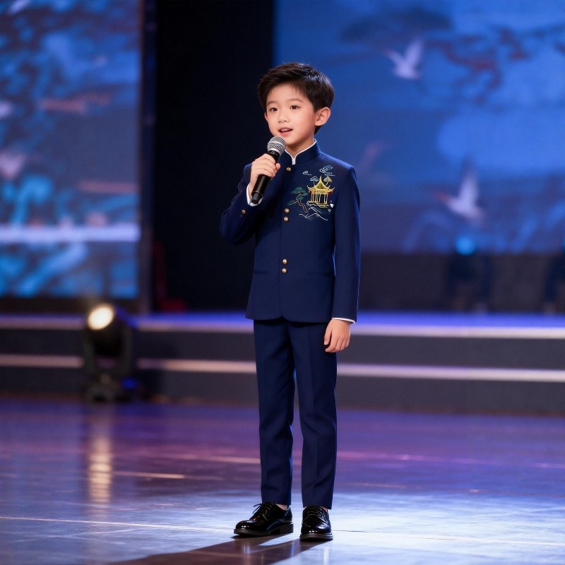 儿童新年中式西装中山装男童拜年主持人礼服国风演出表演刺绣国潮,淘宝优惠券,粉丝福利购,淘宝优惠卷