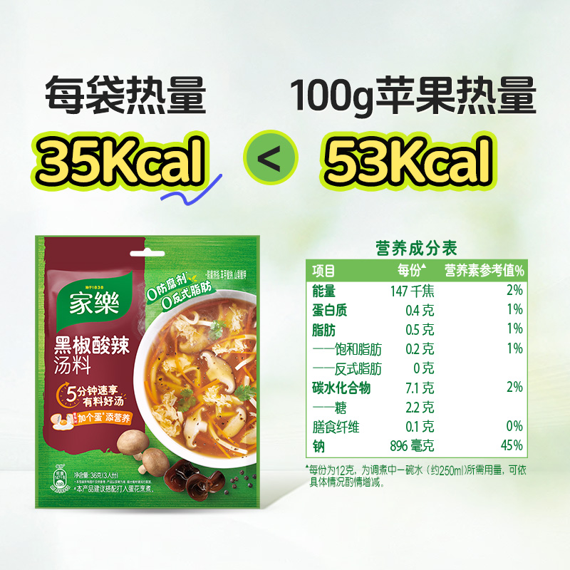 家乐黑椒酸辣汤料黑胡椒速食汤胡辣汤调料包36g*18袋