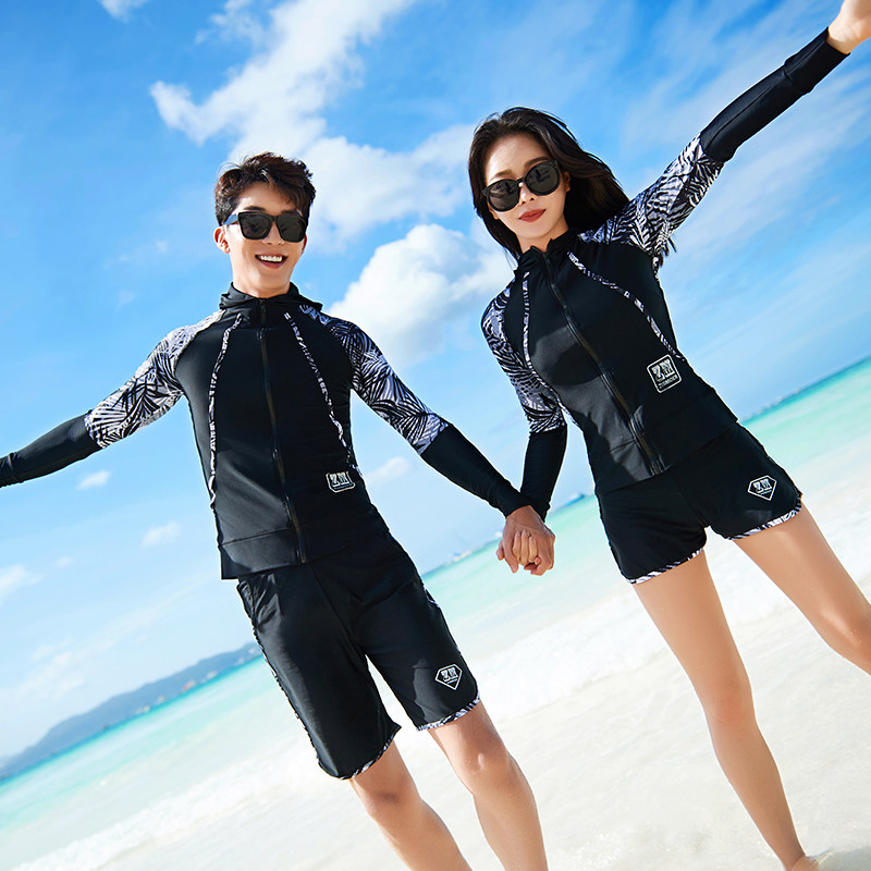 情侣大码潜水服分体女长袖长裤连帽防晒速干男套装冲浪浮潜泳衣夏 - 图2