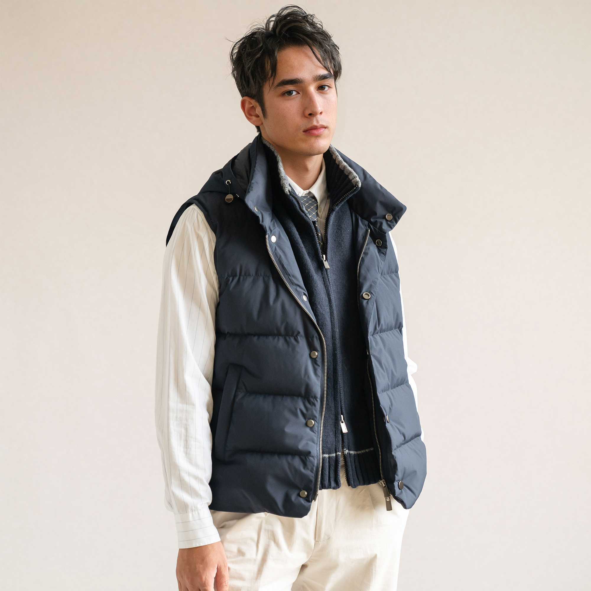 PUPP秋冬季假两件休闲商务可拆卸连帽白鹅绒羽绒服填充马甲背心 - 图0