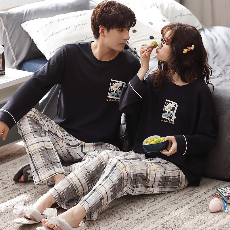 春秋季情侣秋纯棉长袖薄可爱睡衣 俏樱莎睡衣/家居服套装