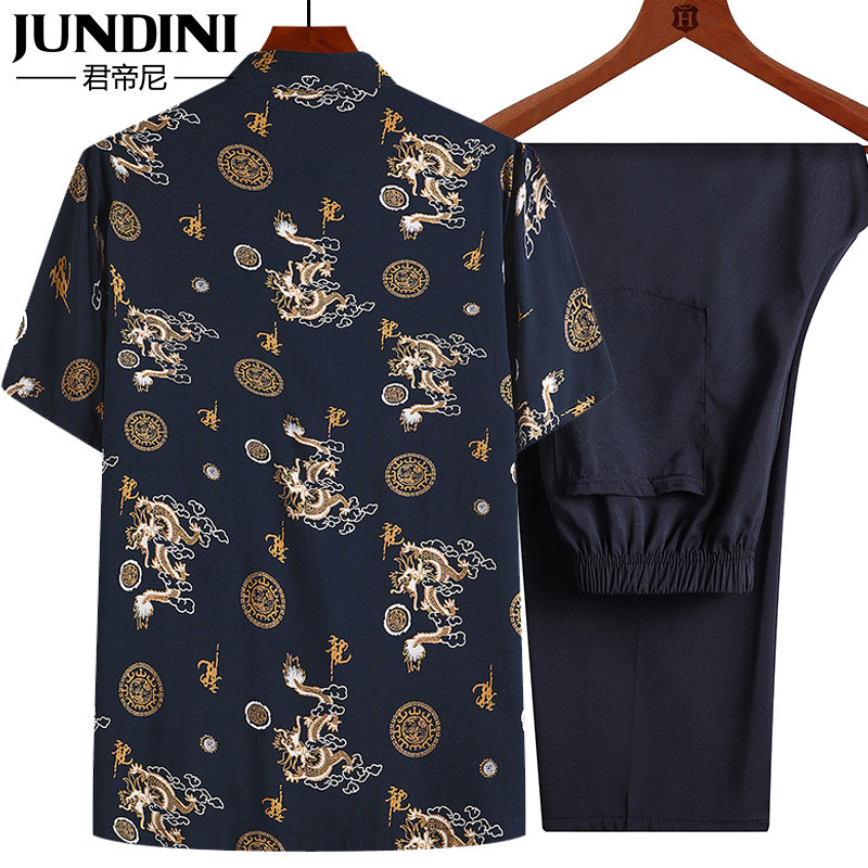 中老年人唐装男短袖中国风夏天上衣 君帝尼唐装