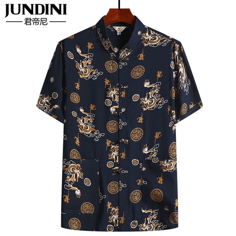 中老年人唐装男短袖中国风夏天上衣 君帝尼唐装