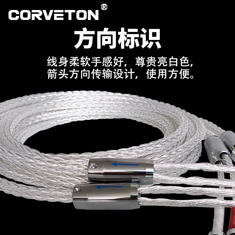 CORVETON/科维顿8N单晶铜镀纯银发烧级喇叭线 HIFI功放胆机音箱线