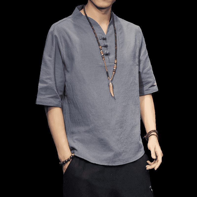 中国风男装盘扣亚麻短袖男复古t恤 贵状T恤