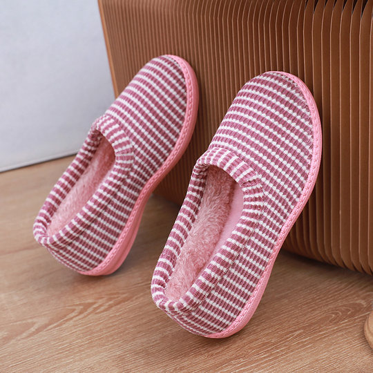 Winter cotton slippers, women's cotton shoes, striped indoor shoes, non-slip, warm and velvet, confinement shoes, maternity shoes, mother's shoes, women's shoes