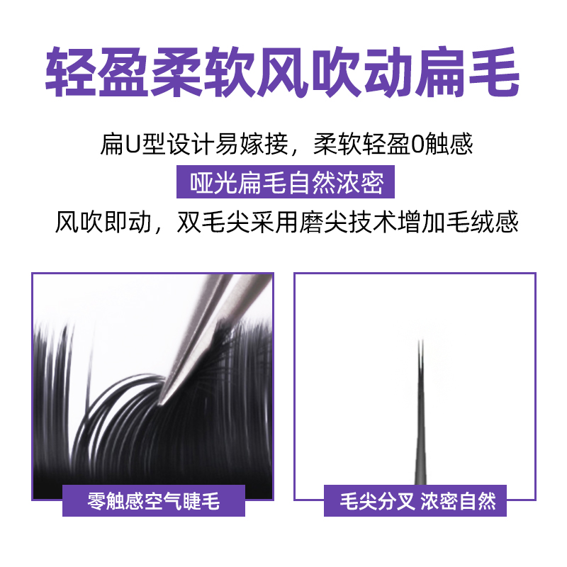 单根嫁接睫毛风吹动空气扁毛美容院用浓密双毛尖超水貂绒软毛柔软-图0