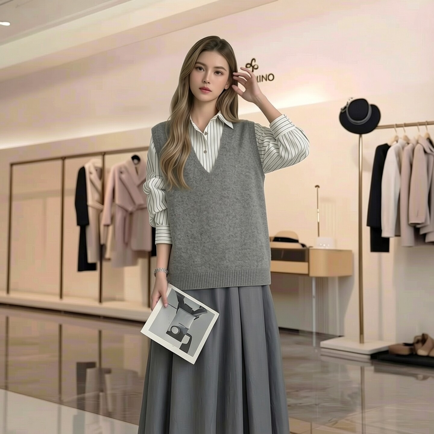 纯羊毛衫针织无缝马甲夹女春秋百搭叠穿马夹上衣V领圆领背心ACYC