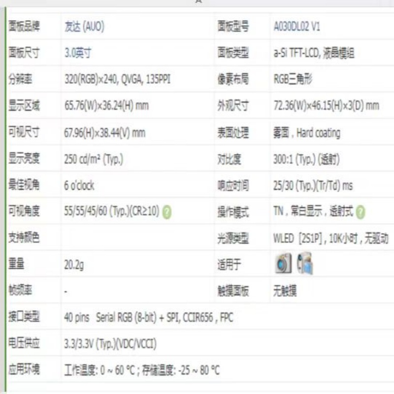 AUO A030DL02数码相机液晶屏幕游戏机打印机屏幕-图2