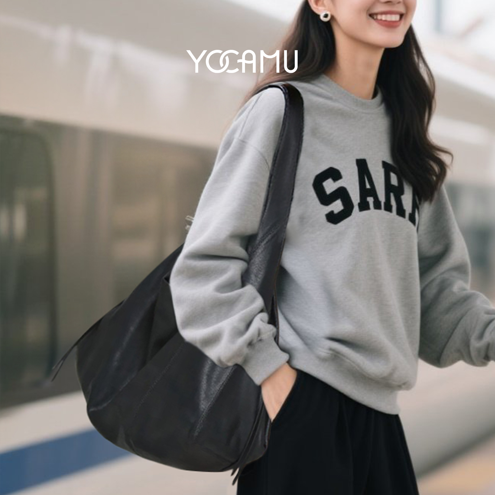 YOCAMU牛皮托特包女大容量新款小众设计通勤单肩大包慵懒hobo包包 - 图2