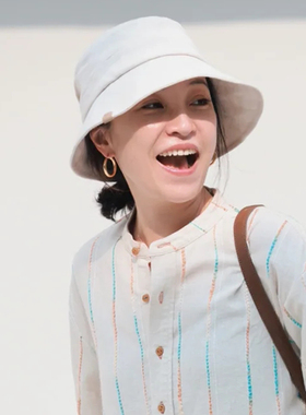 日系亚麻透气遮阳渔夫帽女夏季
