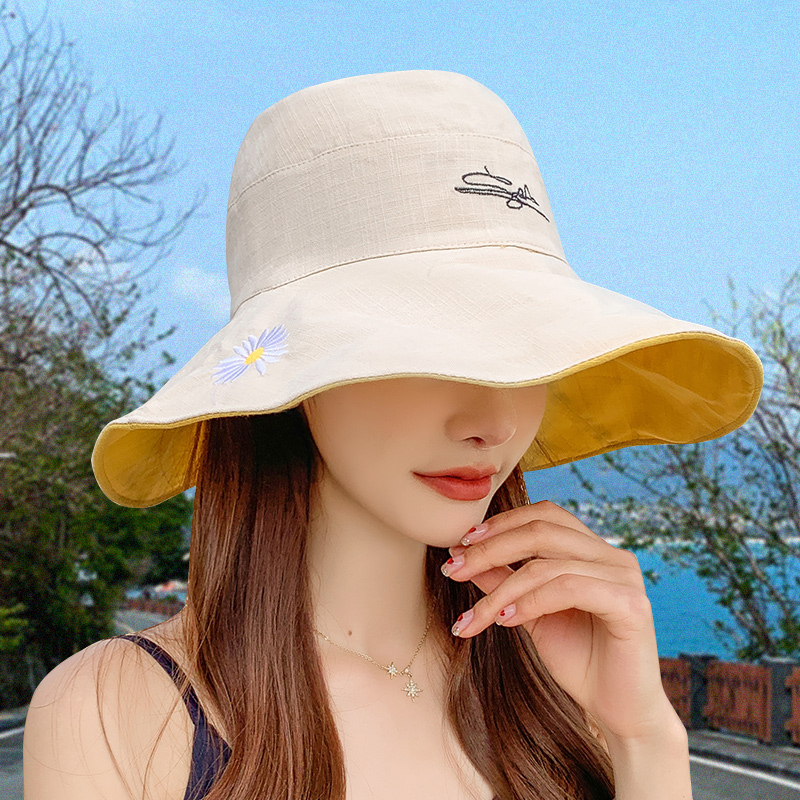 欢韵旗舰店小雏菊双面渔夫帽女韩版百搭潮夏遮阳大帽檐遮脸防晒紫外线太阳帽3