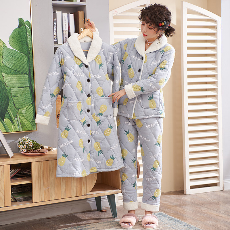 冬季三层珊瑚绒加绒可爱款夹棉睡衣 宅之馨睡衣/家居服套装