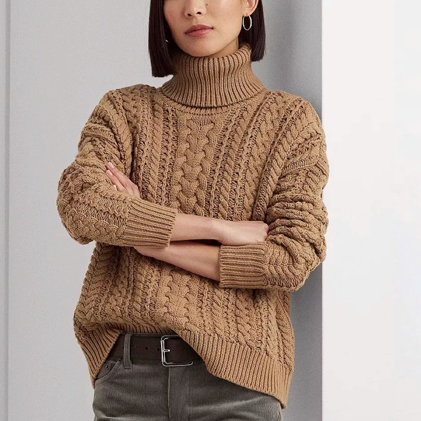 美系经典R 绿标女款 棉 纯色扭绳提花高领落肩袖毛衣 六色,淘宝优惠券,粉丝福利购,淘宝优惠卷