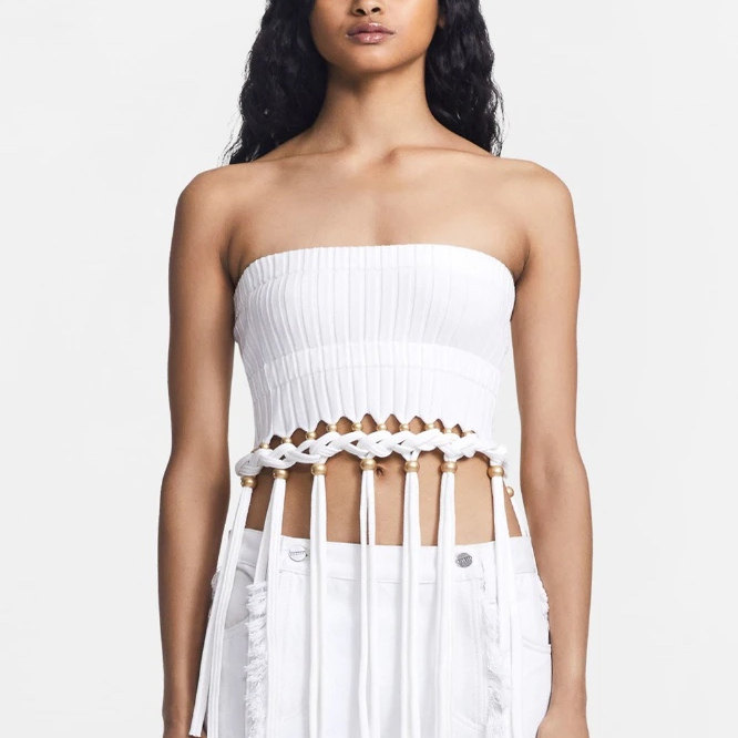 澳大利亚先锋设计师DL 女款 $490 解构主义流苏钢珠罗纹抹胸 三色,淘宝优惠券,粉丝福利购,淘宝优惠卷