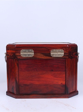 精品大红酸枝八角素面款镜箱 首饰盒珠宝箱红木家居礼品仿古摆件