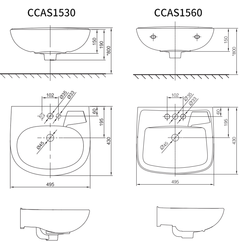 美标新科德挂墙洗脸盆洗手盆挂盆圆形方形洗脸盆1530/1560 - 图1