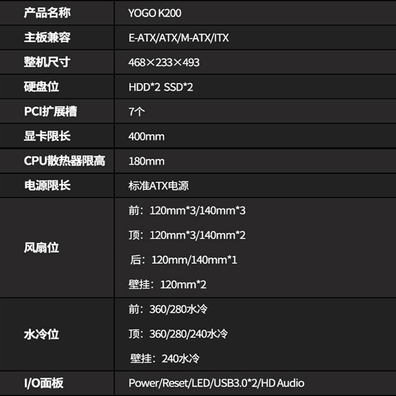 爱国者YOGO K200机箱电脑台式主机大EATX侧透高颜值360水冷全塔式 - 图3