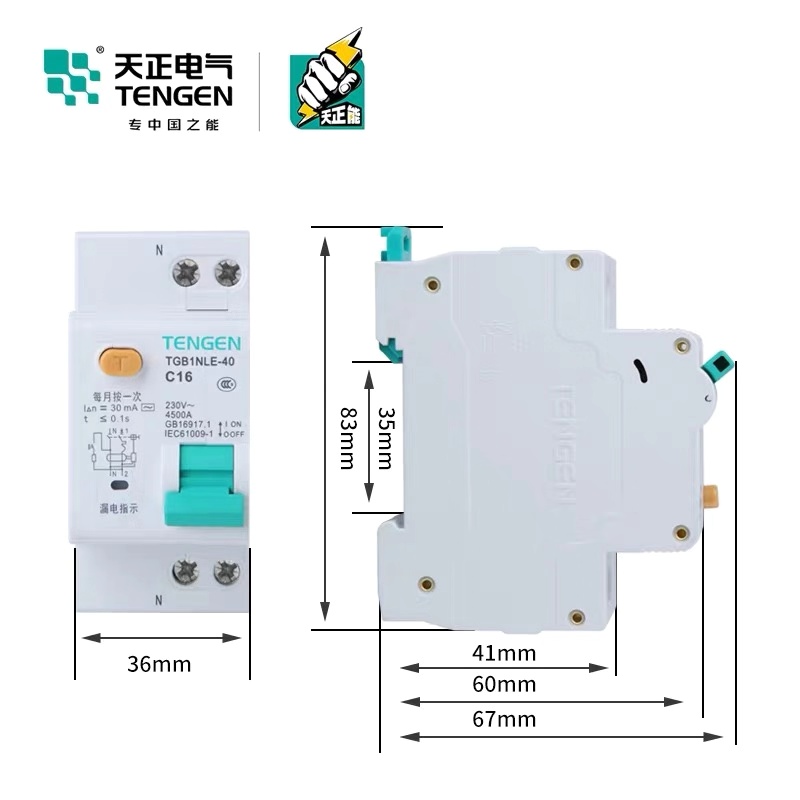 正品天正电气TGB1NLE-40双进双出DPN漏电保护器1P+N漏电断路家用 - 图0