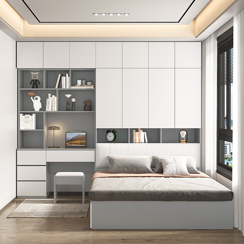 现代简约卧室榻榻米衣柜床一体带书桌组合多功能小户型儿童床套装