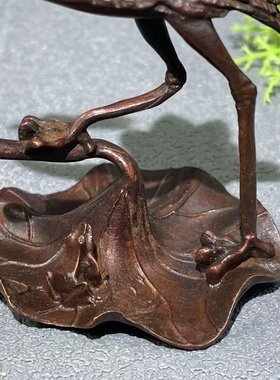 古风铜器仙鹤荷叶青蛙香薰青鹤问天呱呱来财香插香座香炉茶台摆件