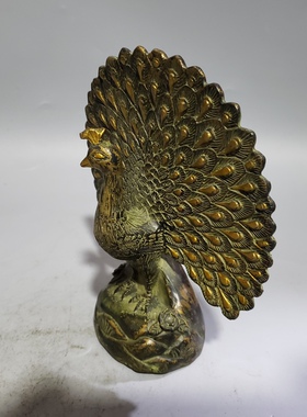 黄铜孔雀摆件家居装饰铜孔雀开屏汽车摆设富贵吉祥物古风家居摆设