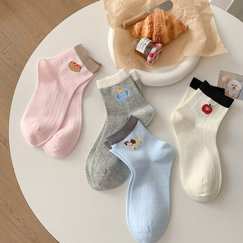 袜子女款可爱春夏女中筒夏季女生薄款卡通日系短筒夏天小狗韩系 - 图0